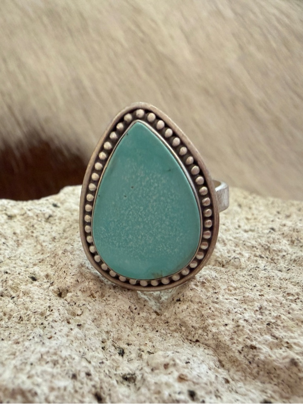 ❤️ Royston Turquoise QUALITY Matte Sterling Navajo Style Adjustable Ring .91”L